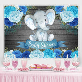 Lofaris Wooden Blue Floral Baby Elephent Shower Backdrop